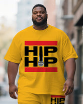 Men's Plus Size Yellow Hiphop Text Print Short Sleeve T-shirt Shorts Suit